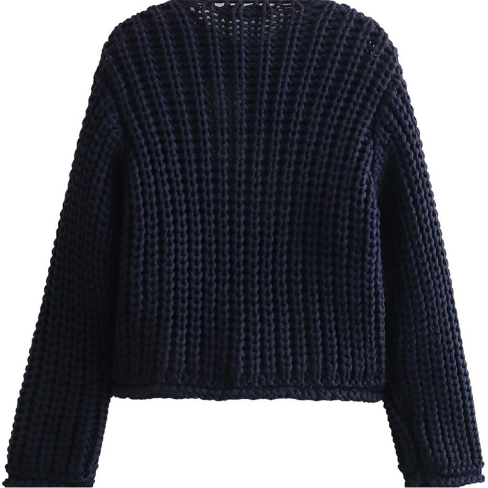 Zara Navy Chunky Knit Cardigan with Gold Buttons - Picture 2 of 4